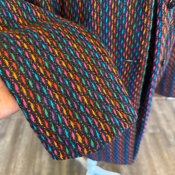 Jaeger Vintage Black  100% Wool Multicolor Coat 16 - Picture 5 of 10